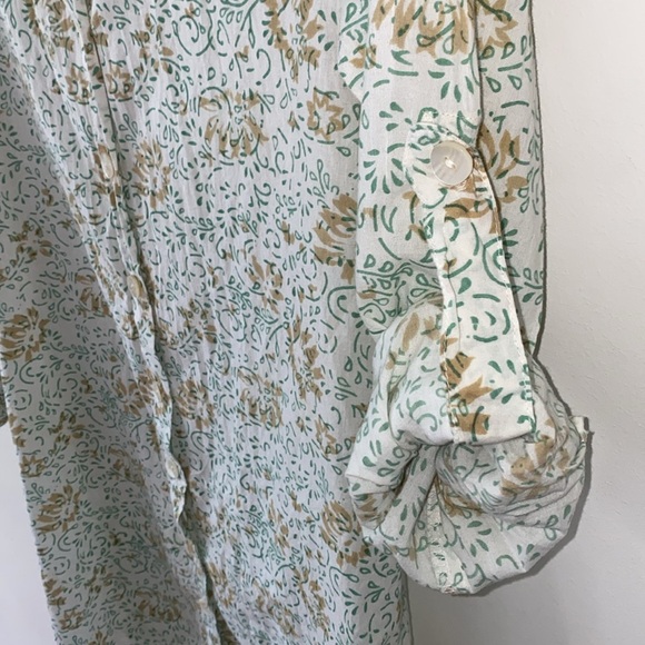 Plum Pretty Sugar Teal and Gold Floral Button Down Dress Coverup Boyfriend Shirt - Picture 3 of 5